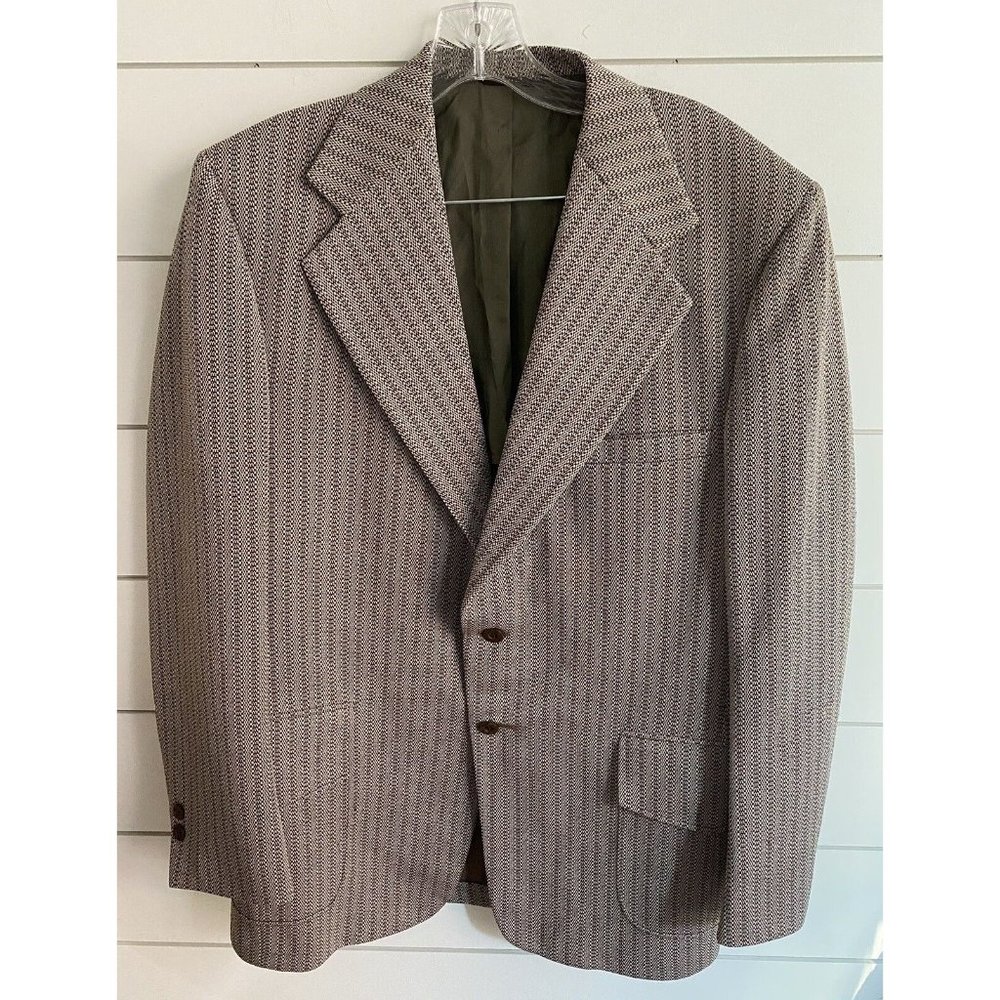 Vtg 60s 70s Mens Blazer Jacket Sport Coat Polyester Leisure Suit Jacket Brown